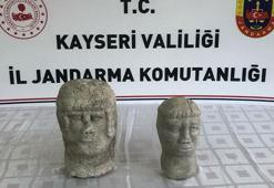 Kayseri'de Roma ve Bizans dönemine ait olduğu değerlendirilen 2 heykel ele geçirildi