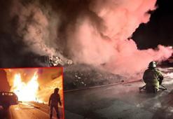 Kütahya'da lastiği patlayan TIR'ın dorsesi alev alev yandı; o anlar kamerada