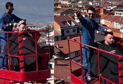 Vincin sepetine binip, 26 metre yükseklikte saç tıraşı yaptı