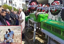 İtfaiyecinin yangında ölen eşi ve 2 çocuğu toprağa verildi