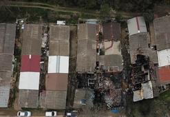 18 evin yandığı mahalle dronla görüntülendi