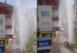Ataşehir'de İSKİ çalışması sırasında su borusu patladı, fışkıran suyun yüksekliği 3 katlı binayı geçti