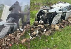 Otomobil, evin bahçesine girdi; 2 yaralı