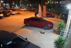Otomobilin üzerinde zıplayıp, park halindeki araçlara zarar verdi