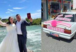 Çiftçinin gelin arabasında 'Masülü tolu vurdu, beni gözlerin' yazısı