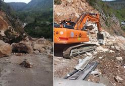Giresun'da heyelan yolu kapattı