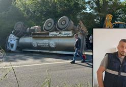 Devrilen tankerin altında kalan sürücü hayatını kaybetti