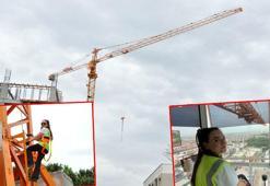Neslihan, harita mühendisiyken merak sardığı kule vinç operatörlüğünü yapıyor