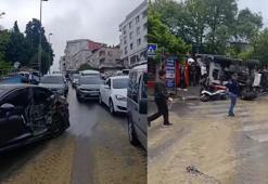 Bayrampaşa'da iş makinesi motosiklete çarpıp devrildi: 2 yaralı