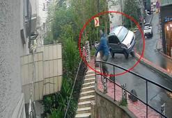 Beyoğlu'nda takla atan otomobilin altında kalmaktan son anda kurtuldu