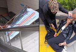 Maltepe metro istasyonunda reklam panosunun kadının üzerine düşmesi kamerada