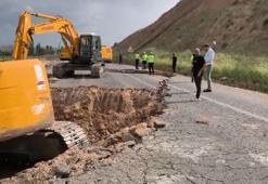 Batman'da çalışma sırasında yol çöktü
