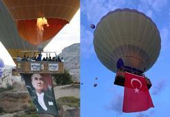 Kapadokya'da balonlar, 19 Mayıs'ta Türk bayrakları ve Atatürk posterleriyle havalandı