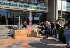 Hayvanseverlerden, belediye önünde 'ölü köpek' ile eylem