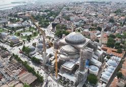 Ayasofya Camii'nde restorasyon havadan görüntülendi
