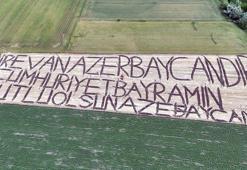 Azerbaycan'ın bağımsızlık gününü tarlasına yazdığı yazıyla kutladı