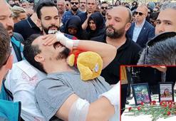 Kazada ölen eşi ve 2 çocuğu için düzenlenen törene sedye ile getirildi