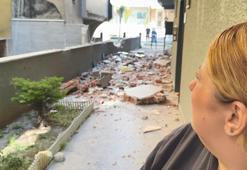 Avcılar'da yıkım yapılan binanın 3'üncü katından beton blok röportaj sırasında düştü; o anlar kamerada