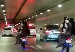 Avrasya Tüneli'nde 1'i bebek 3 kişinin motosiklette tehlikeli yolculuğu kamerada