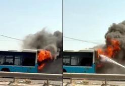 Tekirdağ'da belediye otobüsü alev aldı