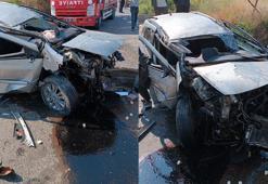 Çalışma yapılan yolda karşı şeride geçen otomobil, minibüsle çarpıştı; 7 yaralı