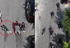 Düğün konvoyunun önünü kesmek isteyen çocuğa motosiklet çarptı; o anlar dronla görüntülendi