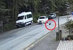 Rize'de seyir halindeki otomobilin önüne kaya düştü; o anlar kamerada