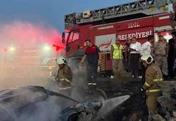 Kayaya çarpıp alev alan otomobilin sürücüsü öldü