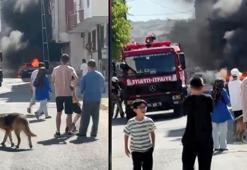 Arnavutköy'de park halindeki araç alev alev yandı; yangın bitişikteki binaya sıçradı
