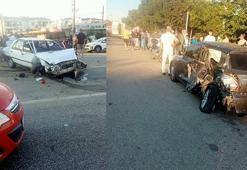 Freni patlayan kamyon trafik ışığında bekleyen 4 otomobile çarptı: 3 yaralı