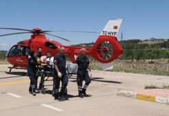 Çim biçme makinesine kolunu kaptırdı, ambulans helikopterle sevk edildi
