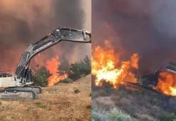 Alevlerin arasında kalan ekskavatörün operatörü ölümden döndü