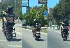 Ümraniye’de motosikletlinin tek teker üzerinde tehlikeli yolculuğu kamerada