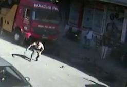 Bahçelievler'de kamyon lastiği tamir sırasında patladı; lastikçinin ayağı kırıldı