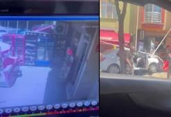 Sancaktepe'de otomobil bakkalın önündeki içecek dolabına çarptı; kaza kamerada