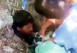 Mahsur kalan kediyi çocuklar kurtardı