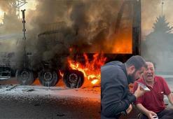 Sünger yüklü TIR alev aldı; şoför gözyaşlarını tutamadı