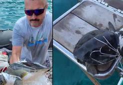 Çuvala dolanan caretta carettayı kurtardı