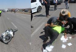 Ehliyetsiz sürücü, 'dur' ihtarına uymadı, motosikleti ile polise çarptı