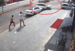 Cipe çarpan taksinin takla attığı kaza kamerada