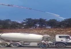 Beton pompasıyla alevlere su sıktılar