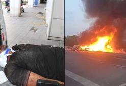 Lastiği patlayınca devrilen TIR, alev aldı; şoför ağır yaralı