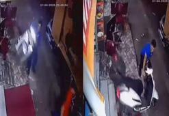 Gazın verildiği motosiklet, masa ve sandalyelere çarptı; o anlar kamerada