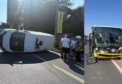 Beşiktaş’ta İETT otobüsü ile çarpışan minibüs devrildi: 1 yaralı