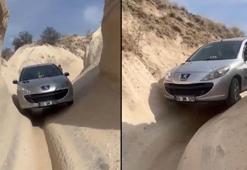 Navigasyon yanlış yönlendirdi, sürücü peribacalarının arasında ilerledi