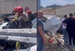 Çatalca'da otomobil bariyere çarptı; araç içinde sıkışan sürücü itfaiye kurtardı