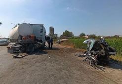 Otomobil ve kamyona, tanker çarptı; 2 yaralı