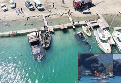 Urla'da alevlere teslim olan 5 tekneden 2'si battı