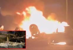 Bursa’da otomobil traktöre çarpıp alev aldı: 2 yaralı