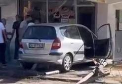 Güngören’de yayaya çarpan otomobil aydınlatma direği ve iş yerinin duvarına çarparak durdu